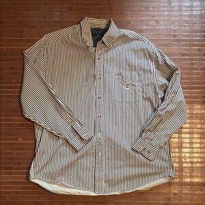Men's Black and White Striped Button Down Shirt